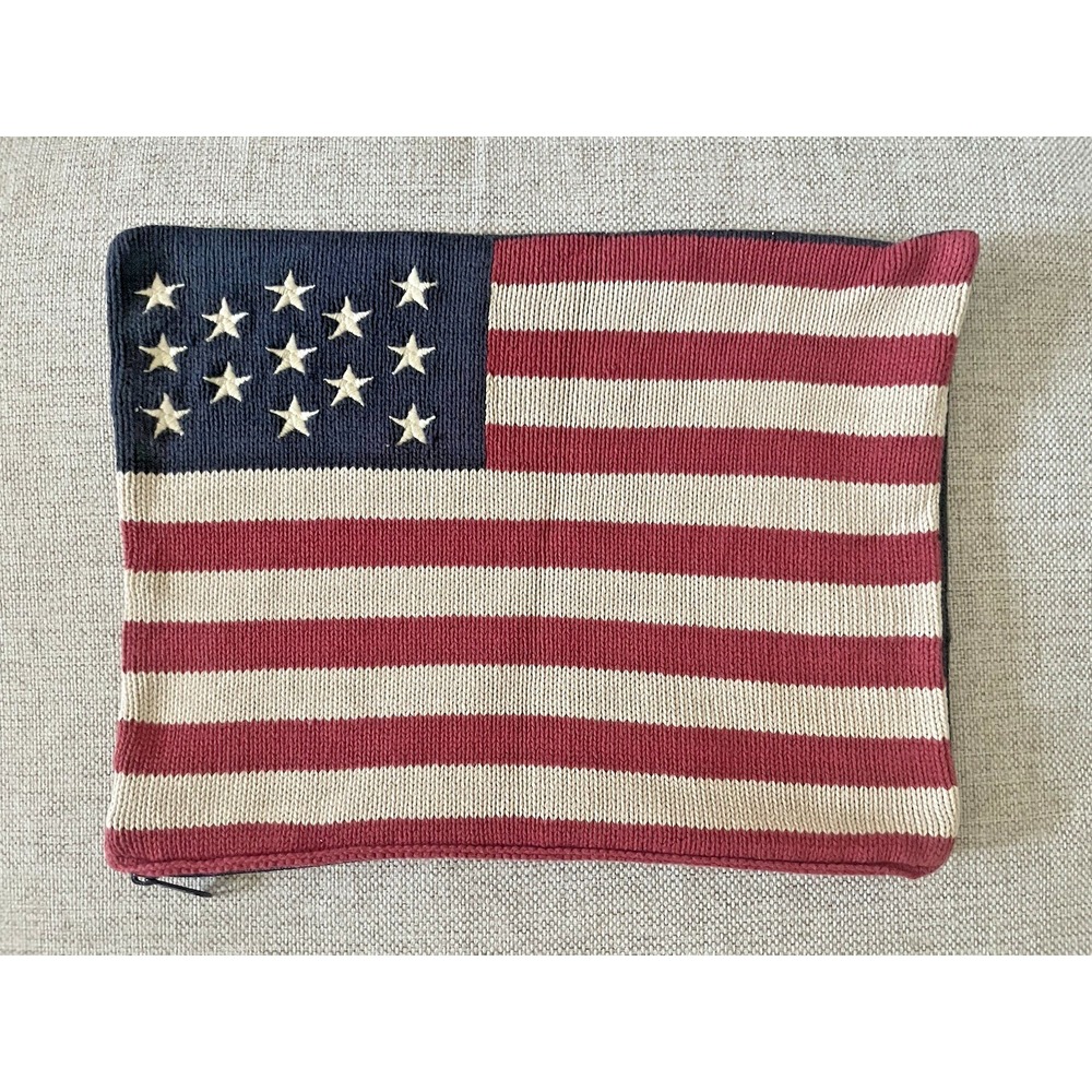 Vintage Ralph Lauren RL American Flag 13 Star Knit Cotton Cover Pillowcase 9x12